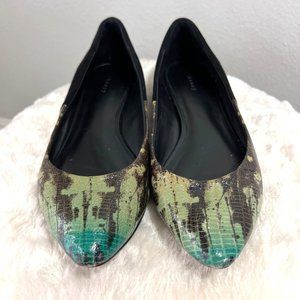 [[[ THEORY ]]] Rare Jade Python Ballet Flats: Suede and Leather Slip-Ons  39 EU